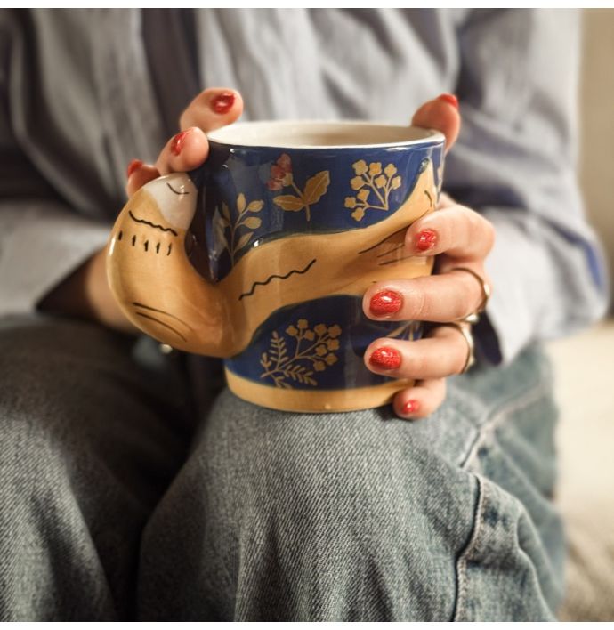 Aardewerk beker oriental bird