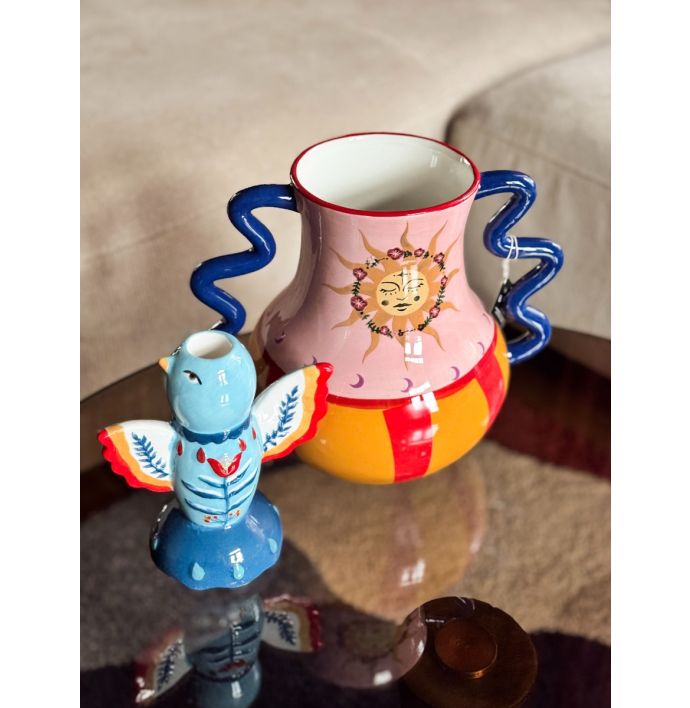 Aardewerk kaarsenstandaard indigo swallow