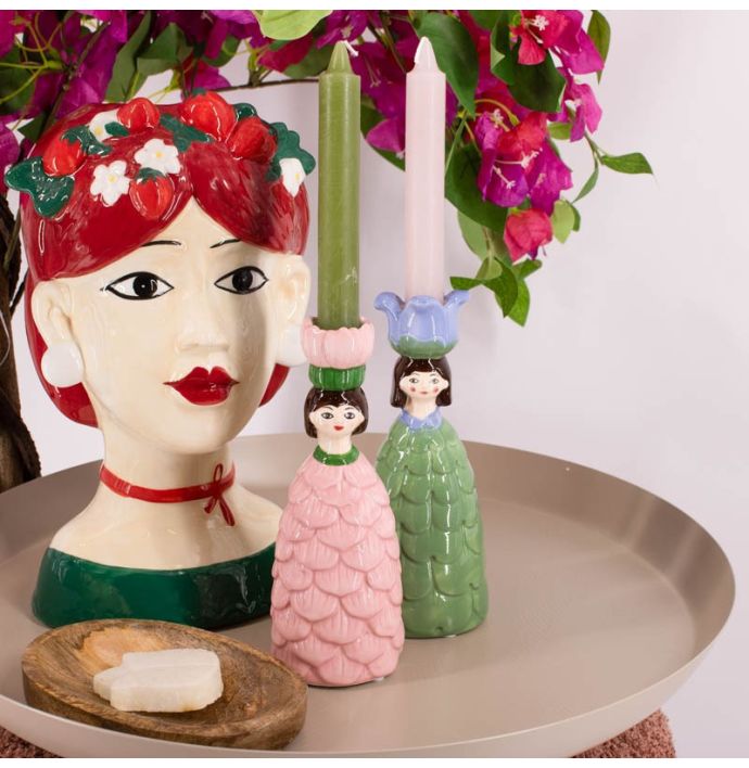 Kaarsenstandaard aardewerk vrouw bloem groen