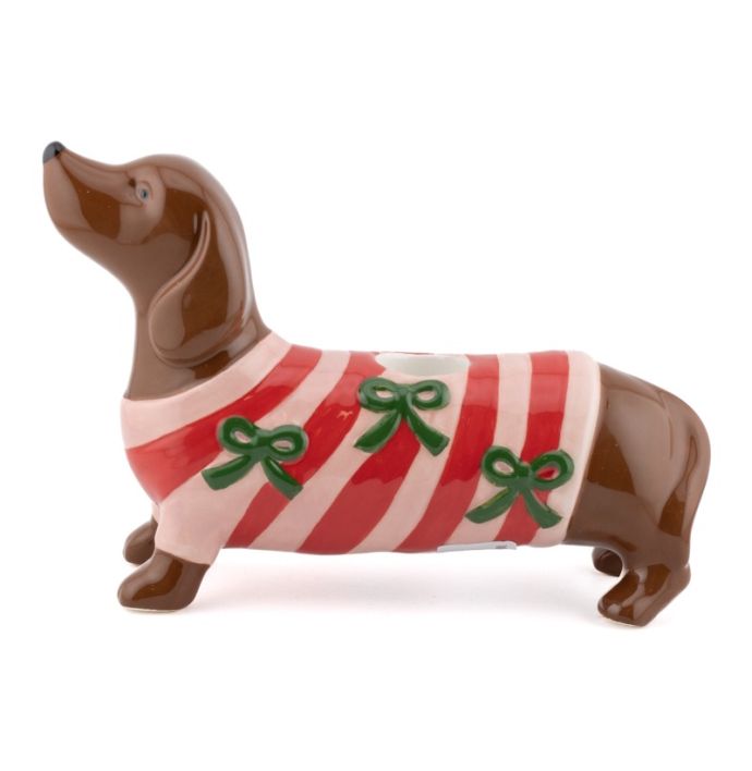 Aardewerk kaarsenstandaard Dachshund 