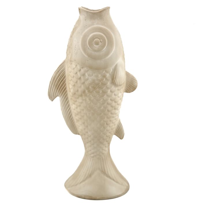 Aardewerk vaas vis beige