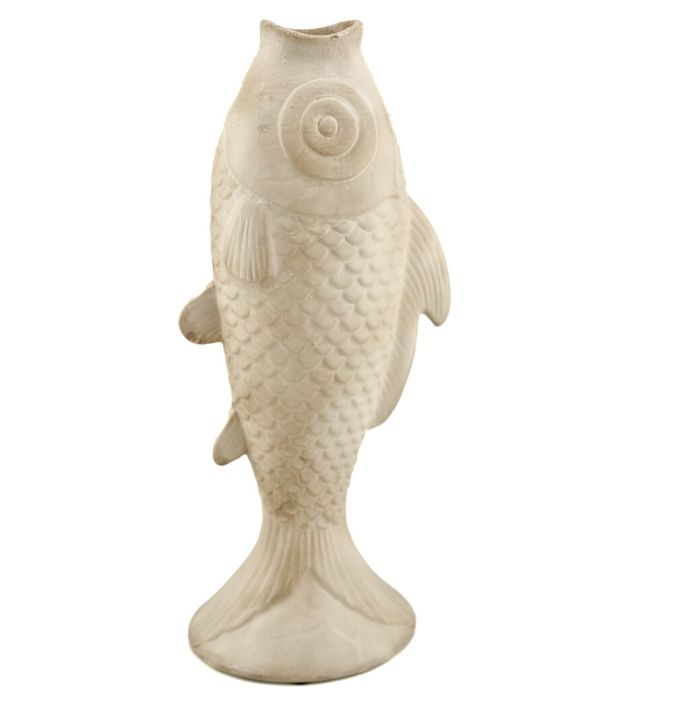 Aardewerk vaas vis beige