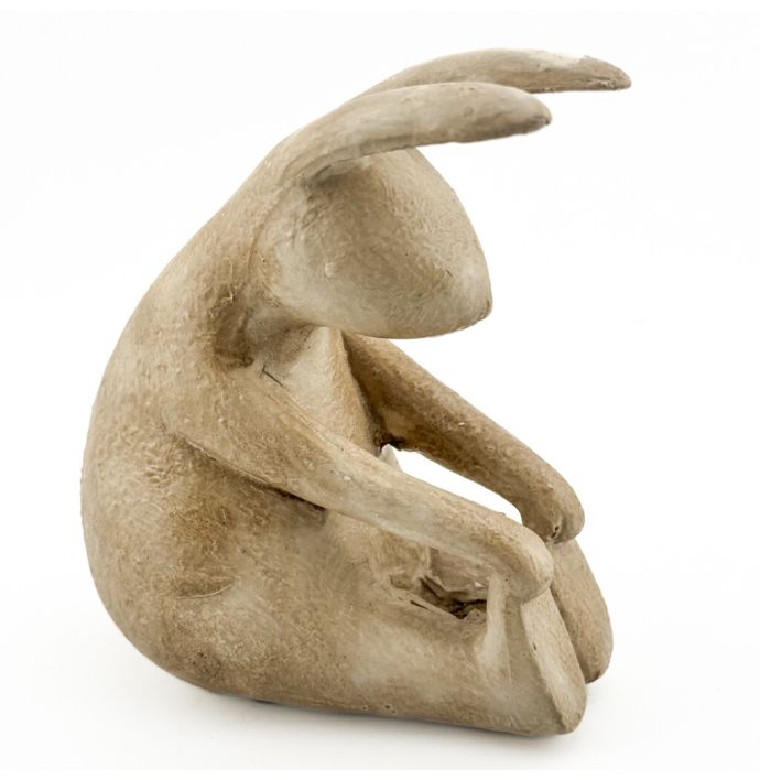 Aardewerk ornament konijn yoga beige