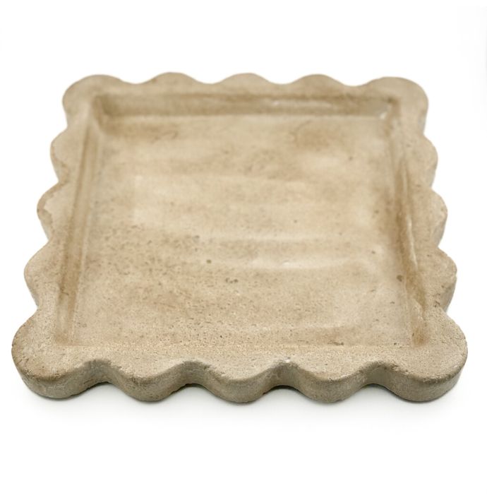 Aardewerk dienblad vierkant beige