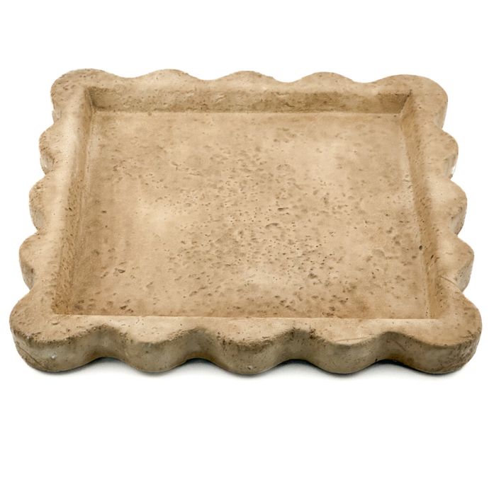 Aardewerk dienblad vierkant beige