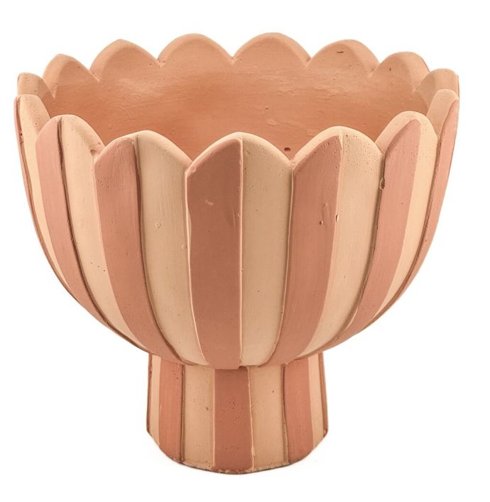 Aardewerk bloempot op poot striped orange