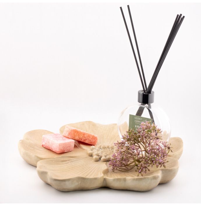 Aardewerk plateau floral L beige