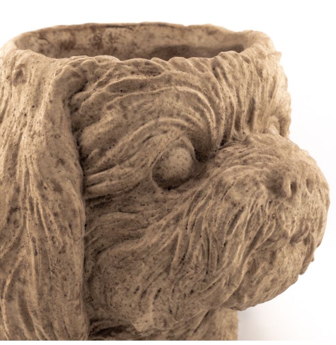 Aardewerk bloempot hond beige L