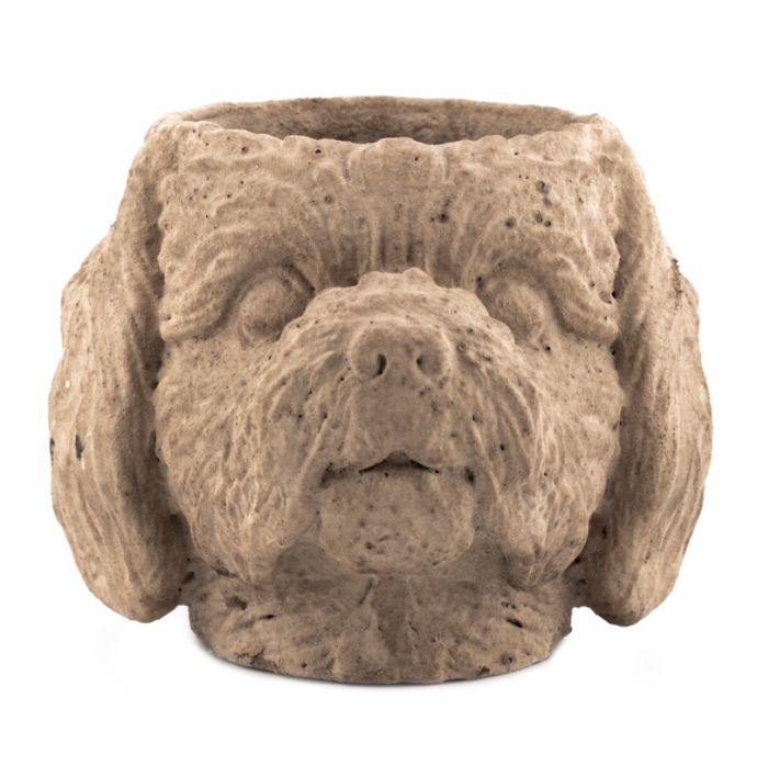 Aardewerk bloempot hond beige S