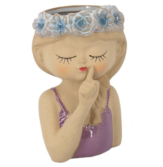 Aardewerk vaas meisje met bloemenkrans