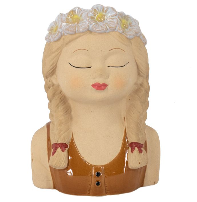 Aardewerk vaas meisje met bloemenkrans