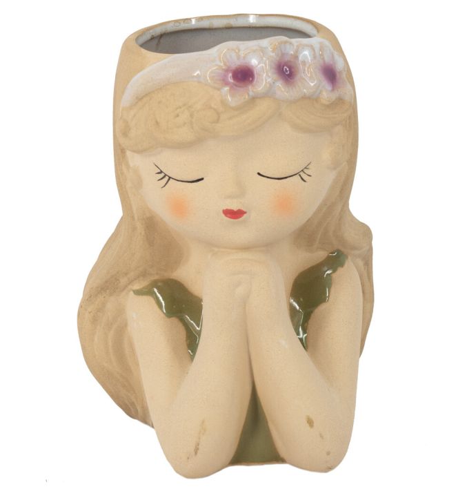 Aardewerk vaas meisje met bloemenkrans