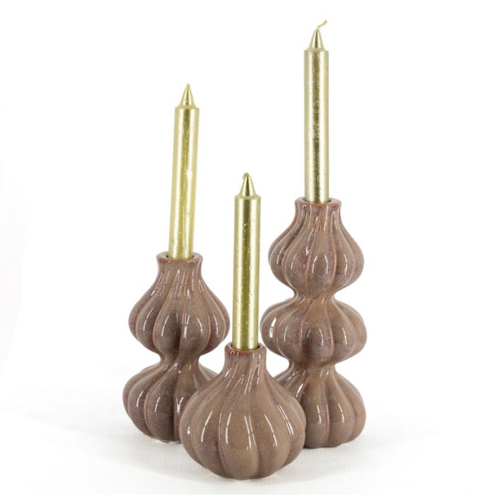 Aardewerk kaarsenstandaard single bruin