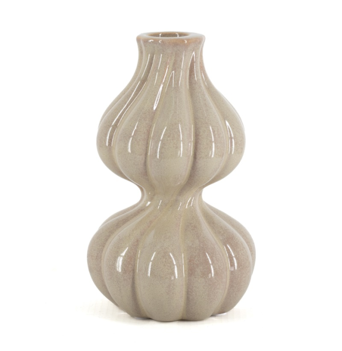 Aardewerk kaarsenstandaard duo beige