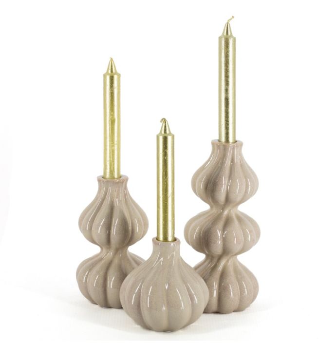 Aardewerk kaarsenstandaard duo beige