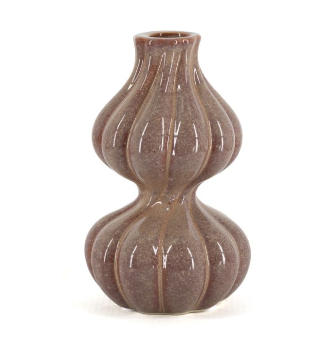 Aardewerk kaarsenstandaard duo bruin