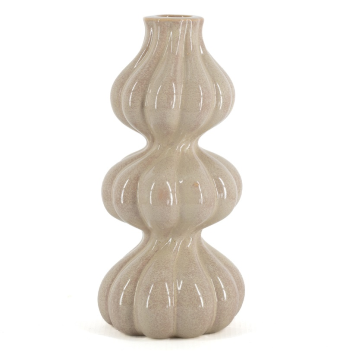 Aardewerk kaarsenstandaard trio beige