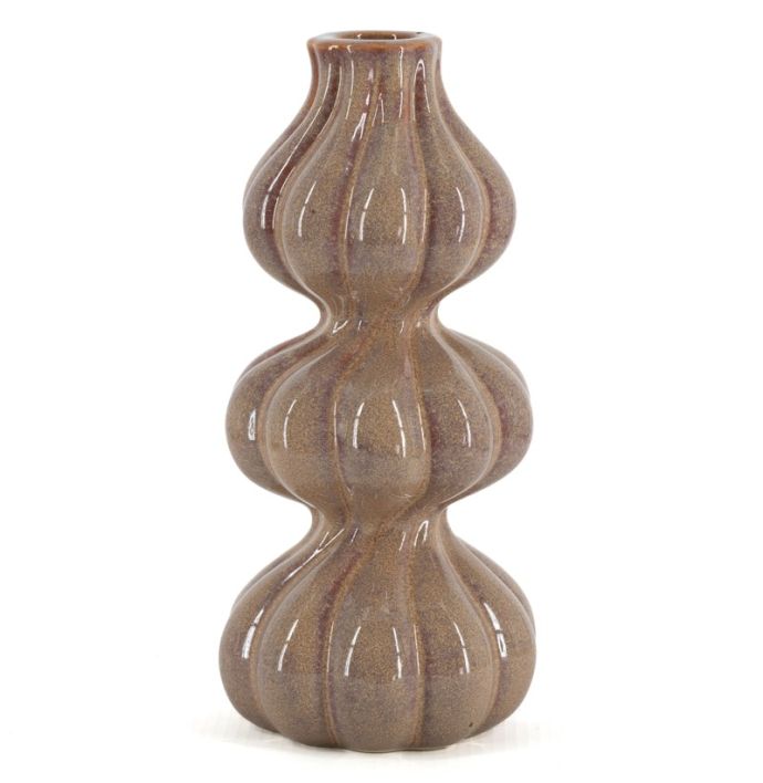 Aardewerk kaarsenstandaard trio  bruin