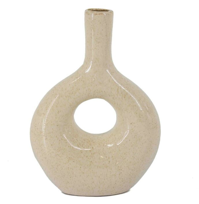 Aardewerk donut vaas beige