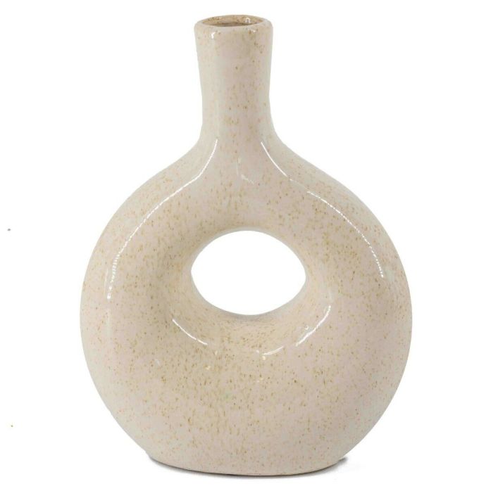 Aardewerk donut vaas beige