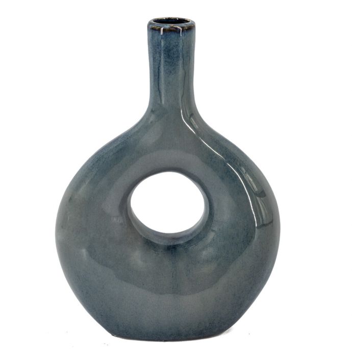 Aardewerk donut vaas blauw