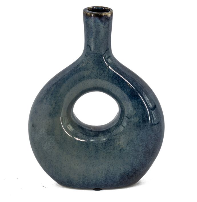 Aardewerk donut vaas blauw