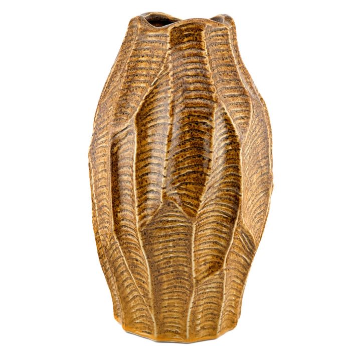 Aardewerk vaas leaves oker