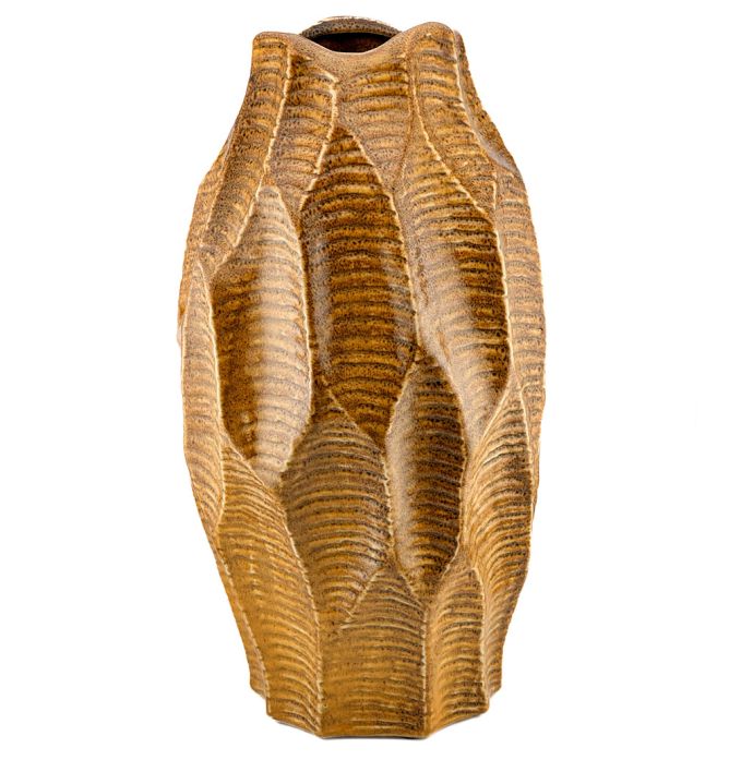 Aardewerk vaas leaves oker