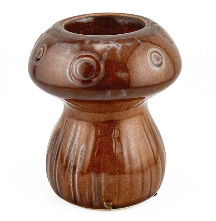 Aardewerk paddestoel waxinehouder bruin