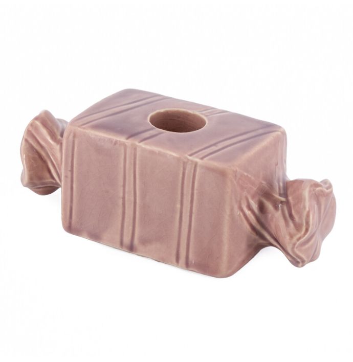 Aardewerk kaarsenstandaard snoepje paars