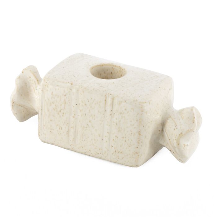 Aardewerk kaarsenstandaard snoepje beige
