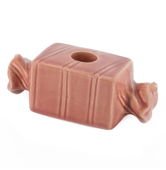 Aardewerk kaarsenstandaard snoepje roze