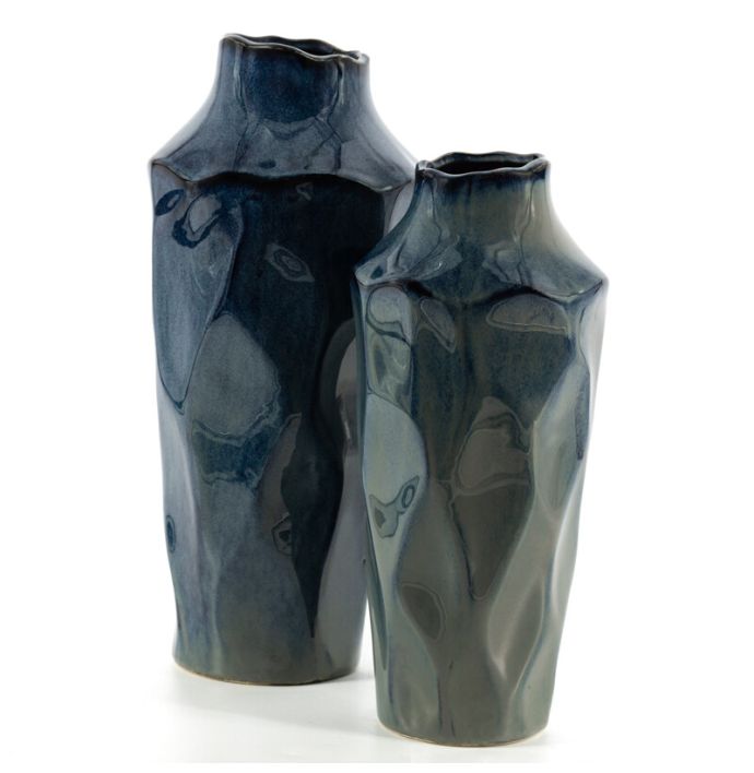 Aardewerk vaas Dimple blauw