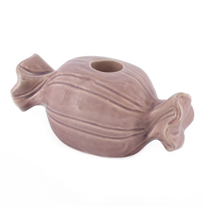 Aardewerk kaarsenstandaard snoepje paars