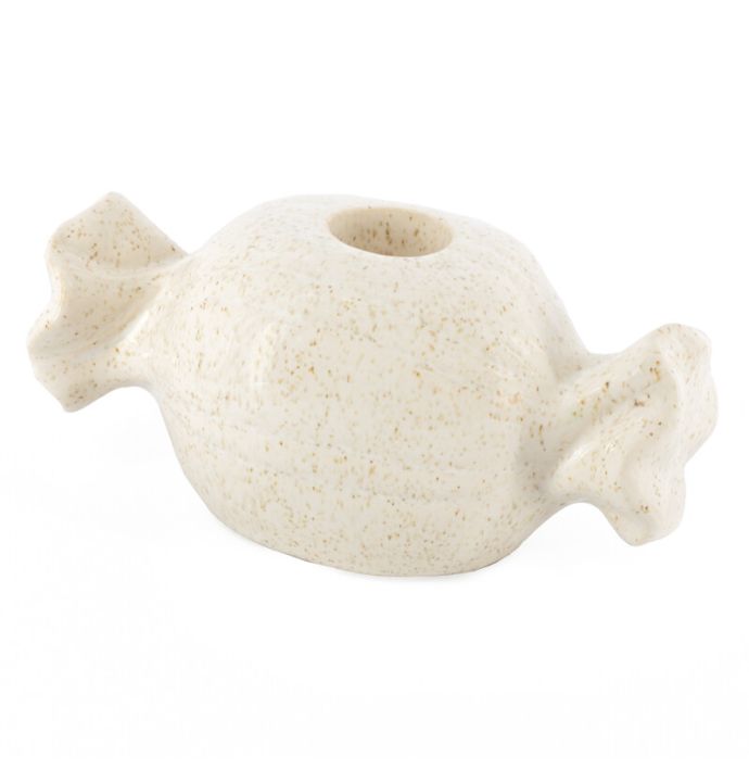 Aardewerk kaarsenstandaard snoepje beige