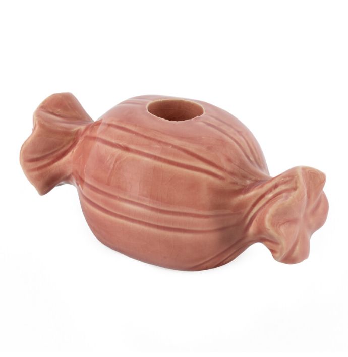 Aardewerk kaarsenstandaard snoepje roze