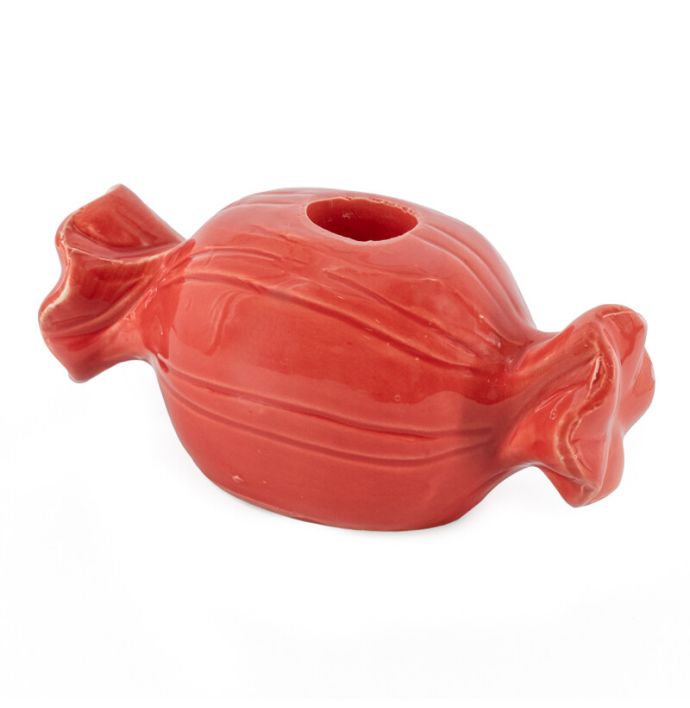 Aardewerk kaarsenstandaard snoepje rood