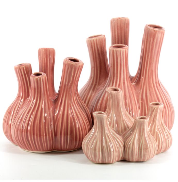 Aardewerk tulpenvaas Garlic roze