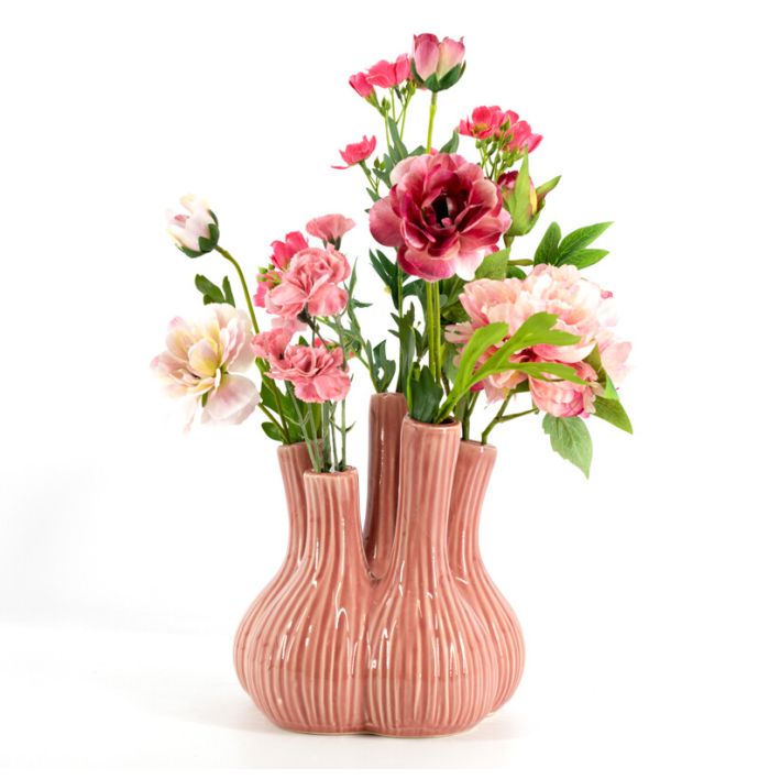 Aardewerk tulpenvaas Garlic roze