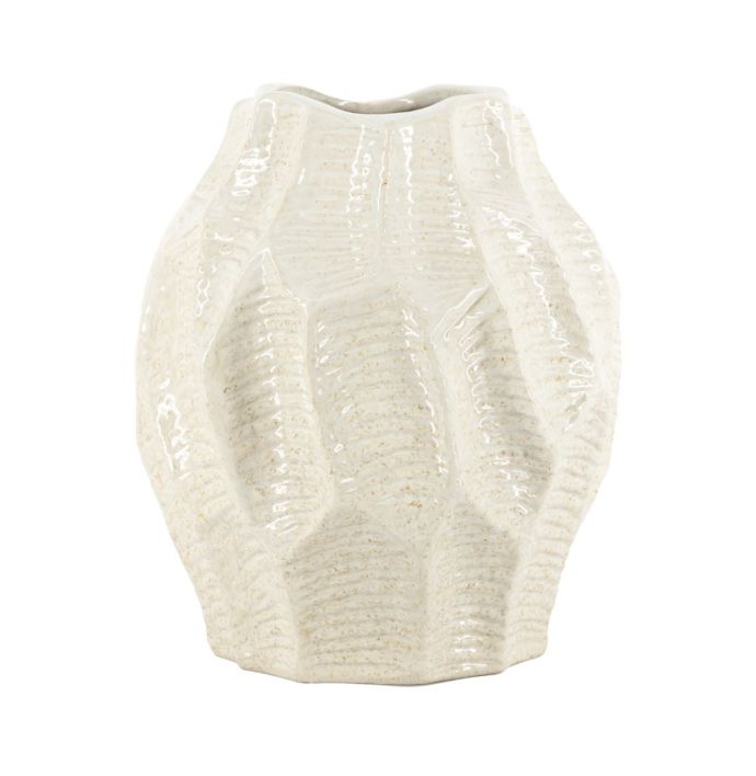 Aardewerk vaas leaves beige