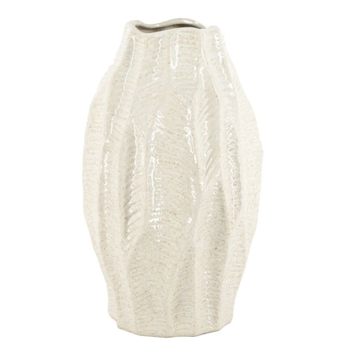 Aardewerk vaas leaves beige