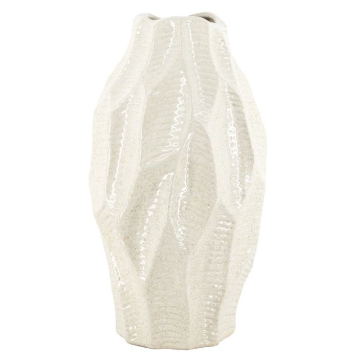 Aardewerk vaas leaves beige