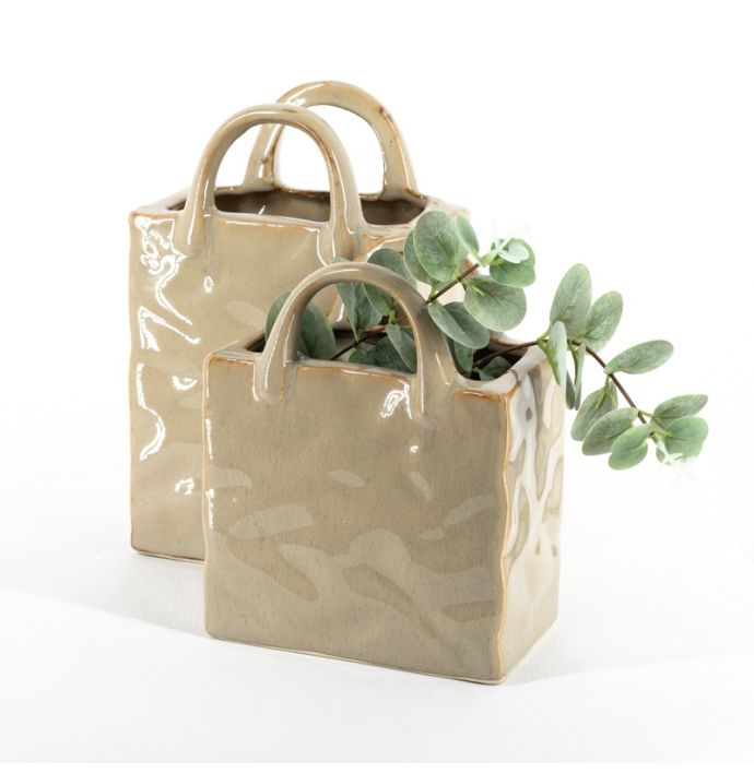 Aardewerk vaas shopper S beige
