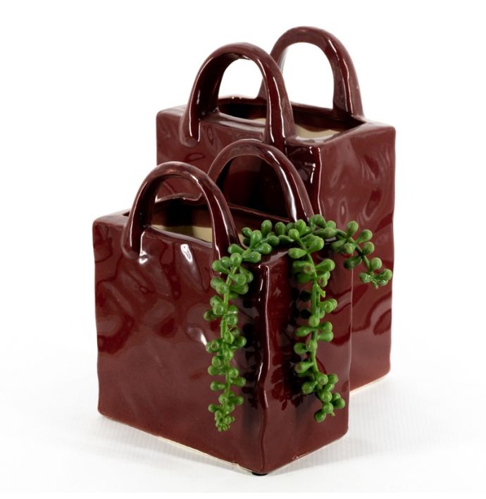 Aardewerk vaas shopper S burgundy