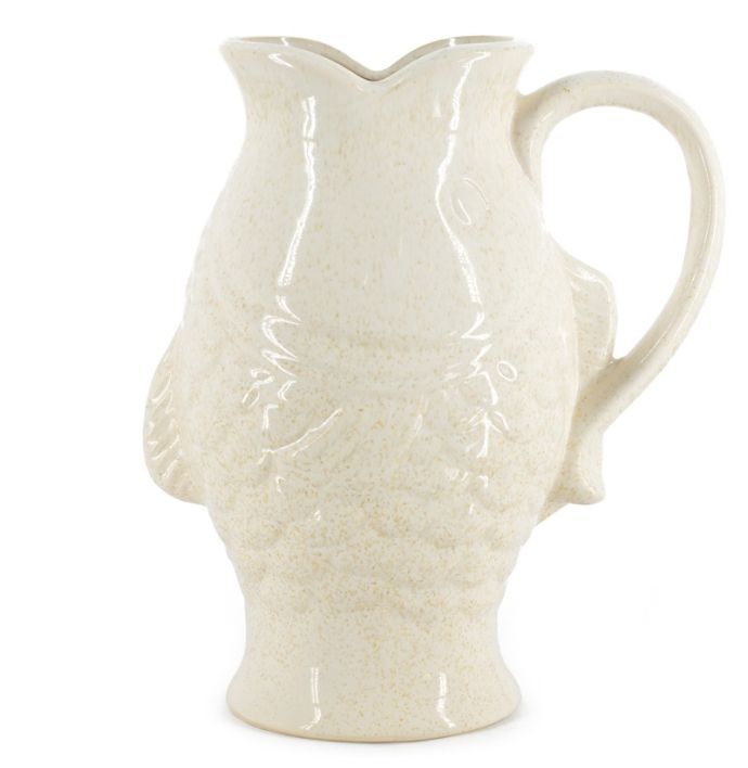 Aardewerk vaas met oor vis L beige