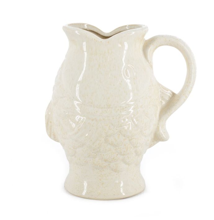 Aardewerk vaas met oor vis S beige