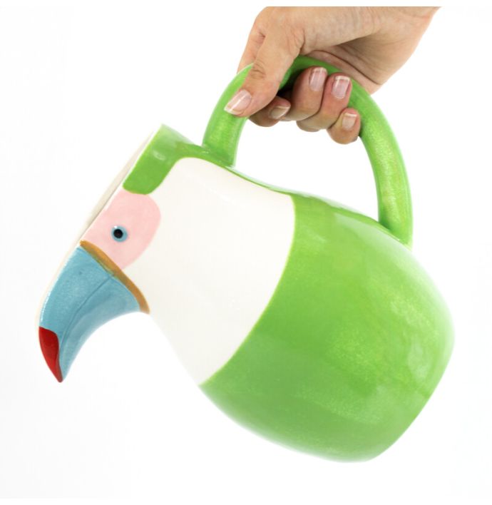 Aardewerk schenkkan vogel