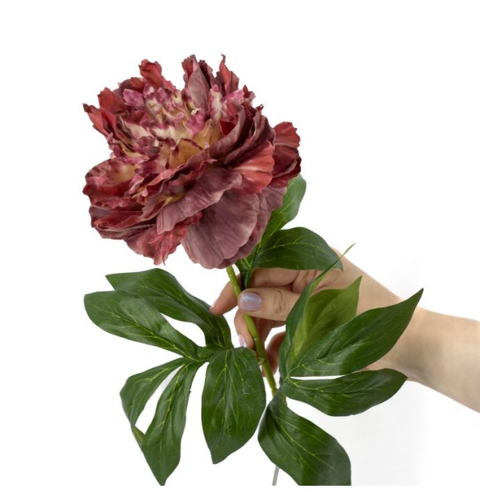 Kunstbloem pioen 68cm burgundy