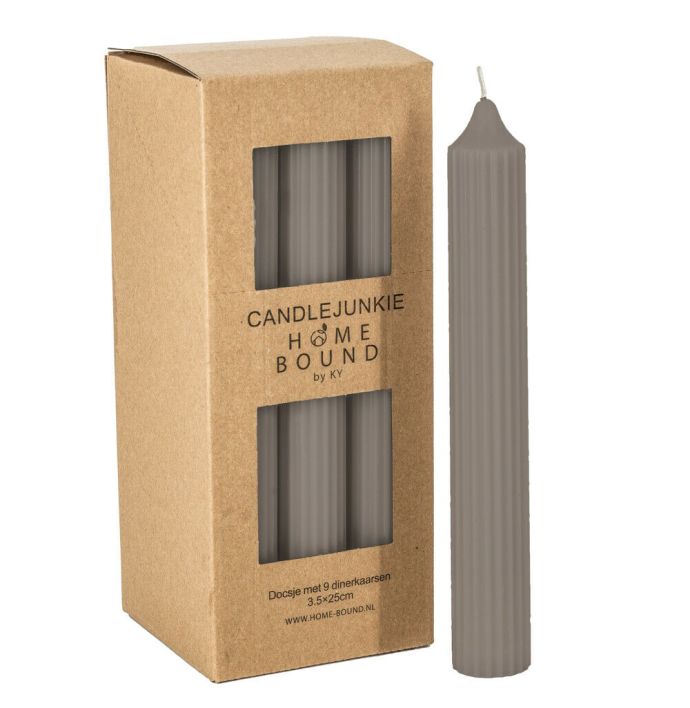 Dinerkaarsen ribbel taupe soya