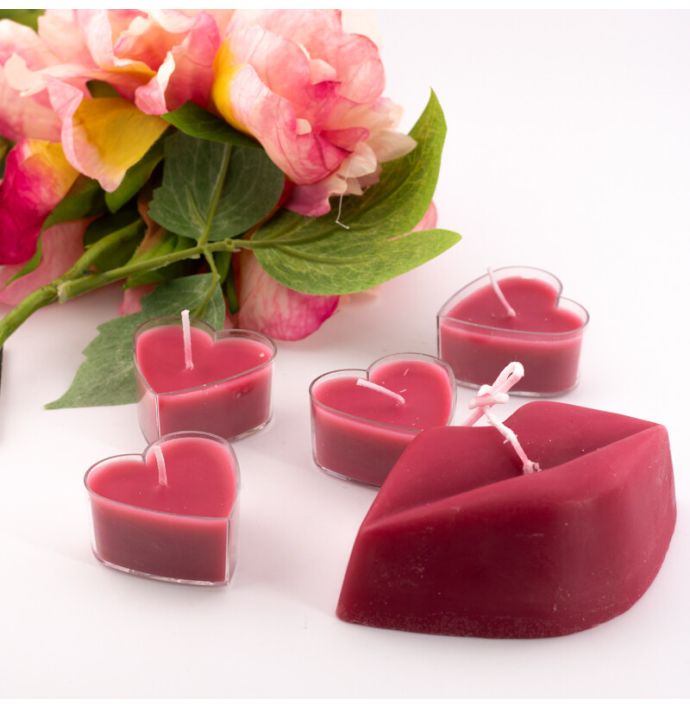 Waxinelichtje hart, pak van 4 fuchsia